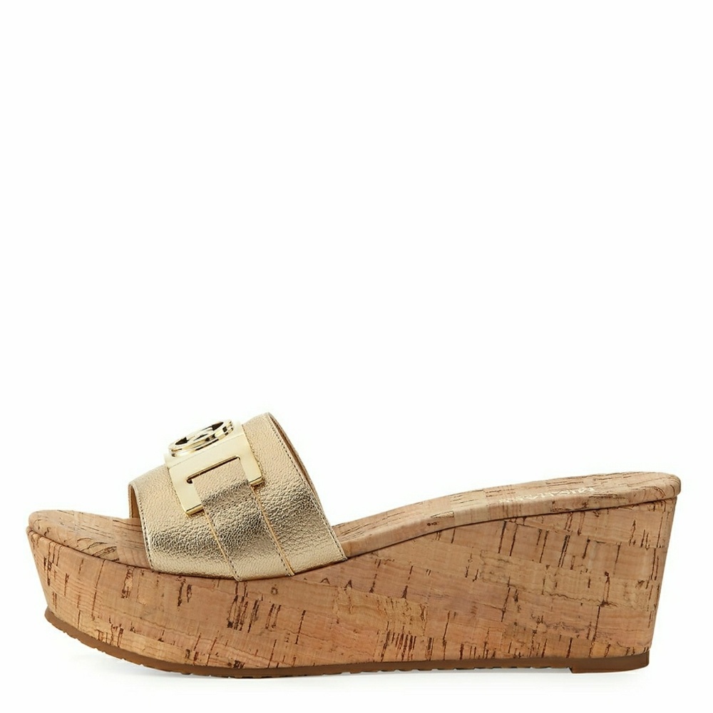 π MICHAEL KORS MK Logo Leather Platform Sandals - Picture 2 of 5